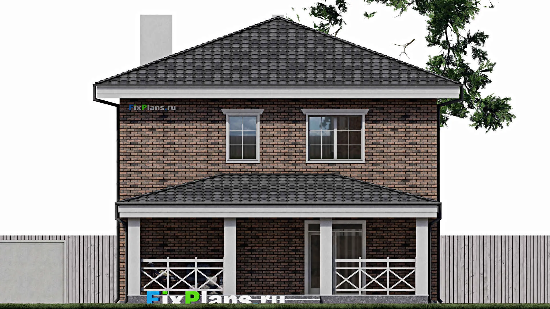 F-0800 - Проект двухэтажного дома 11 на 12, площадью 200 м² с террасой и 4 спальнями