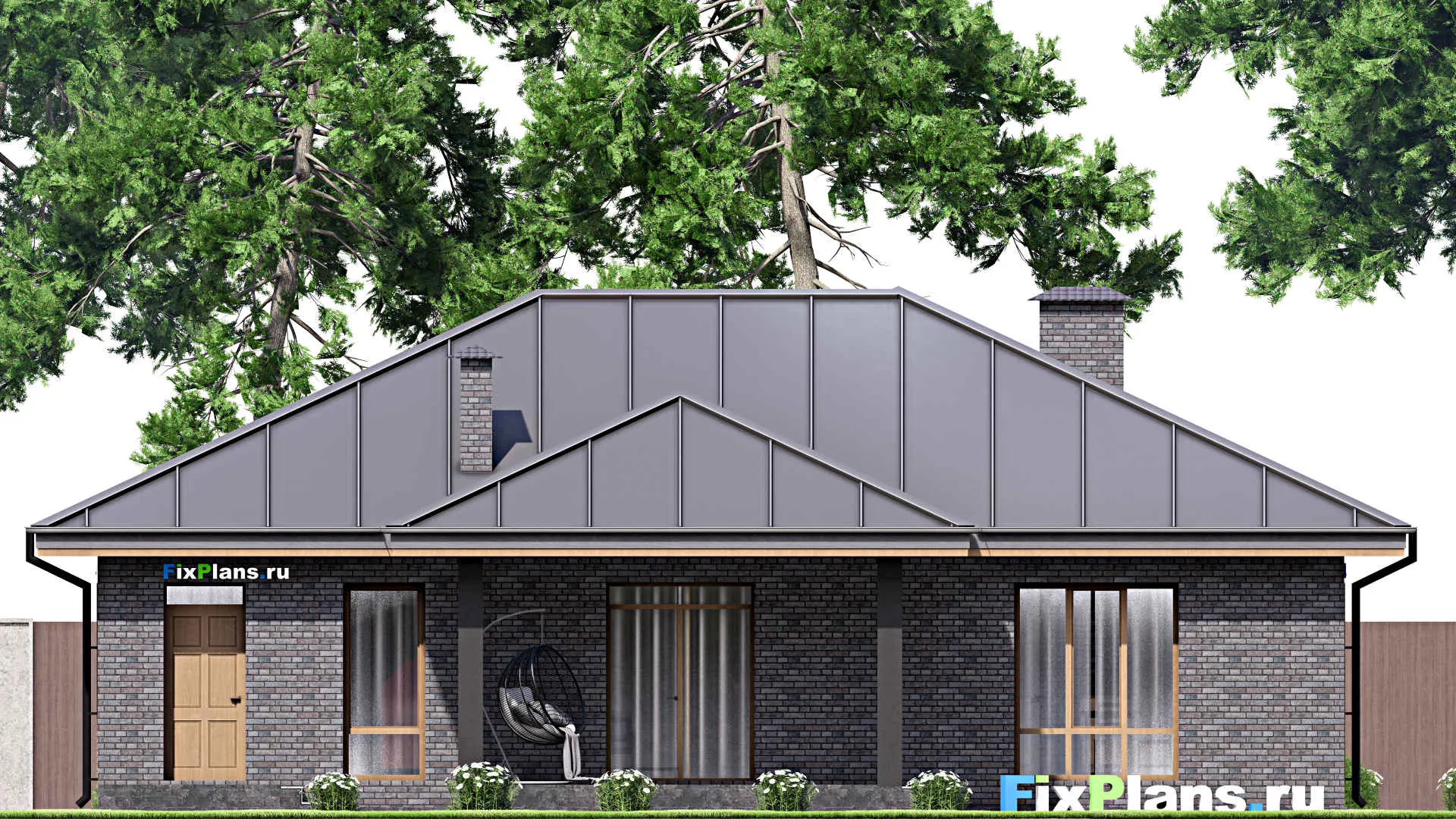 F-14579 - План одноэтажного дома 16 на 16, площадью 160 м² с террасой и 3 спальнями