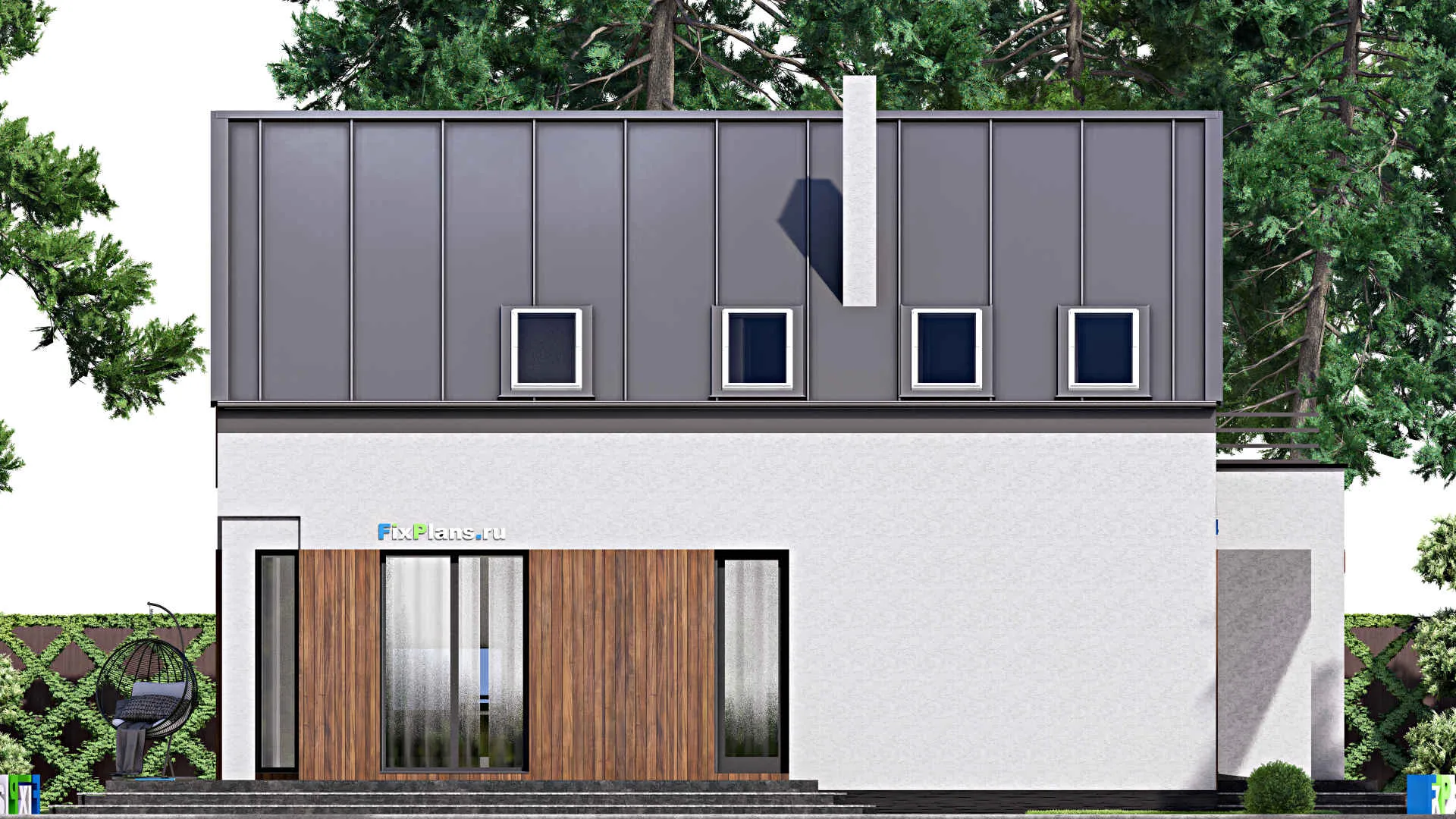 F-16145 - Проект дома с мансардой 16 на 18, площадью 290 м² с террасой, балконом, гаражом на 1 машину и 4 спальнями