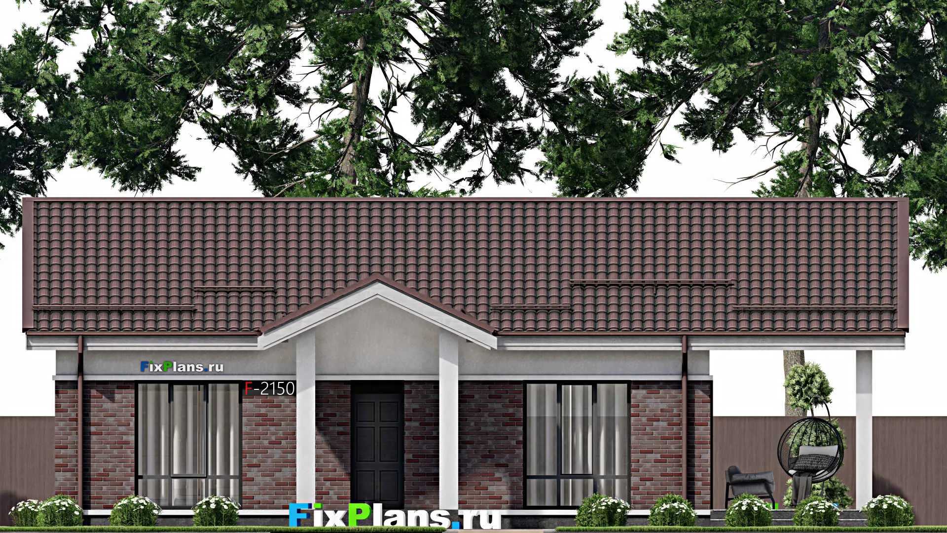 F-2150 - Проект одноэтажного дома 10 на 13, площадью 120 м² с террасой и 2 спальнями