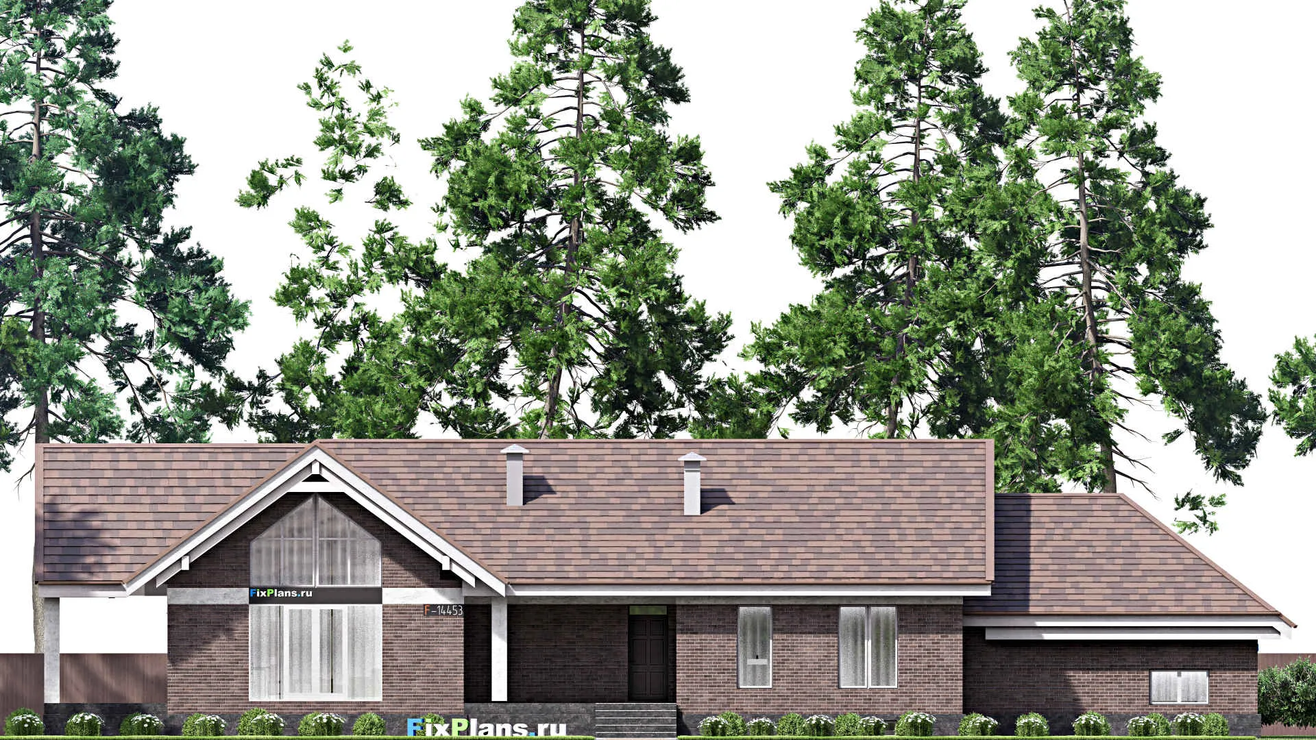 F-14453 - План одноэтажного дома 13 на 31, площадью 480 м² с террасой, цокольным этажом, гаражом на 2 машины и 4 спальнями