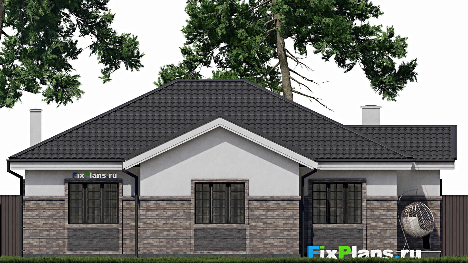 F-0836 - Проект одноэтажного дома 14 на 15, площадью 130 м² с террасой и 3 спальнями