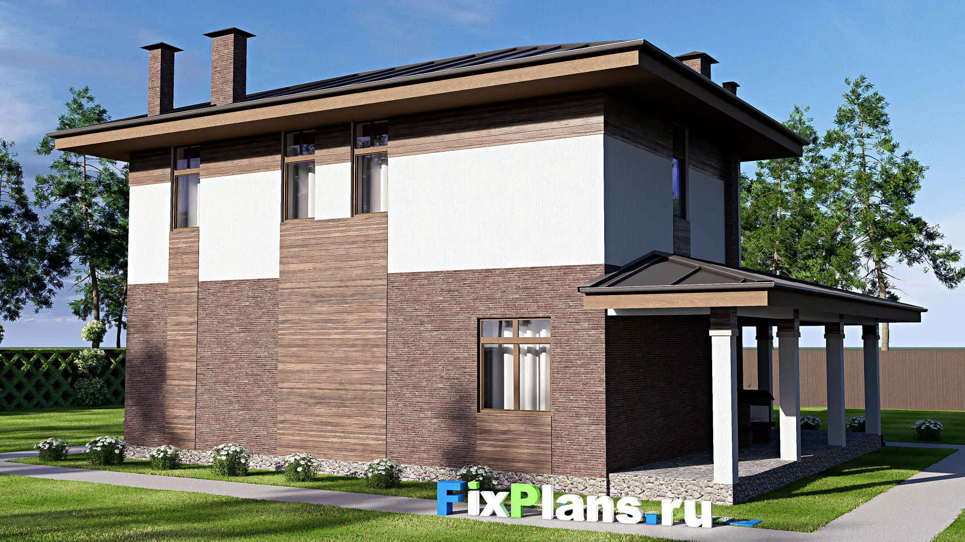 F-17783 - Проект двухэтажного дома 12 на 15, площадью 210 м² с террасой и 4 спальнями