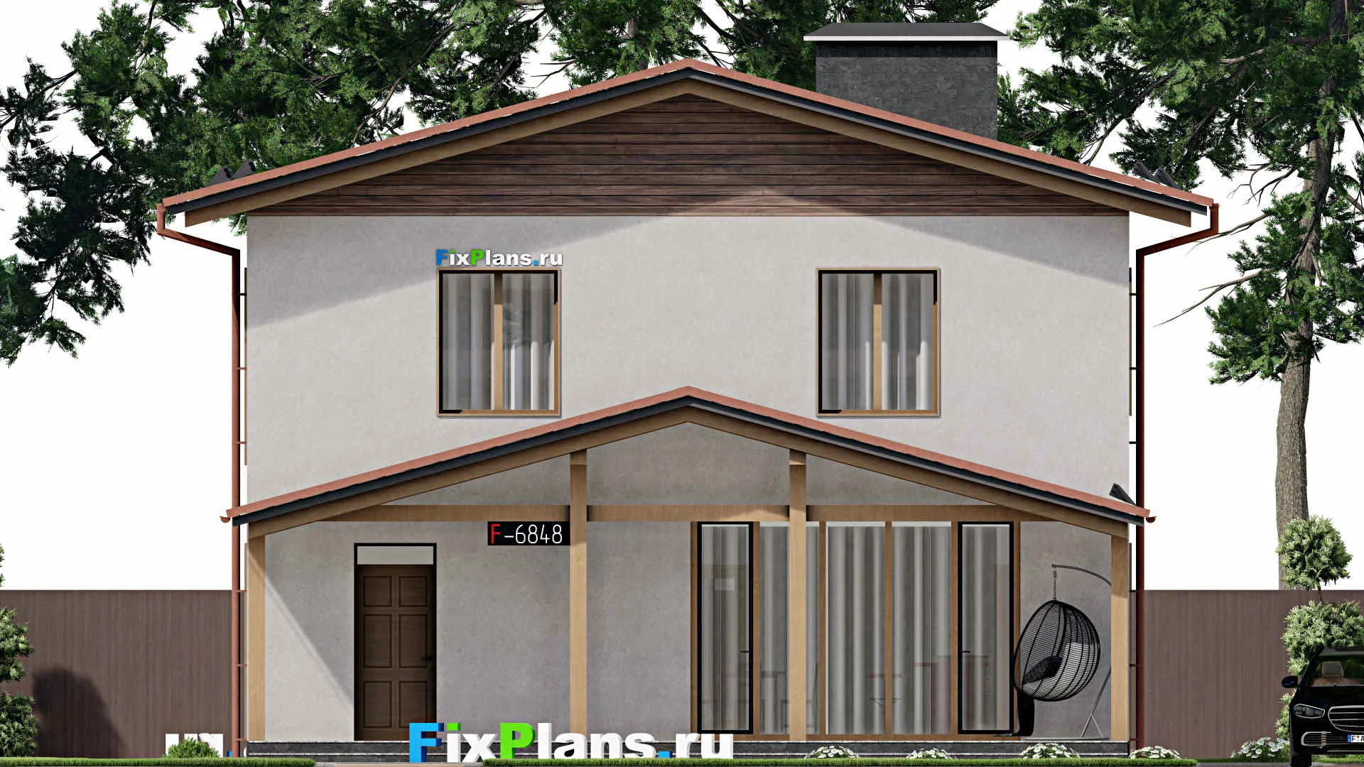 F-6848 - Проект дома с мансардой 11 на 13, площадью 180 м² с террасой и 4 спальнями