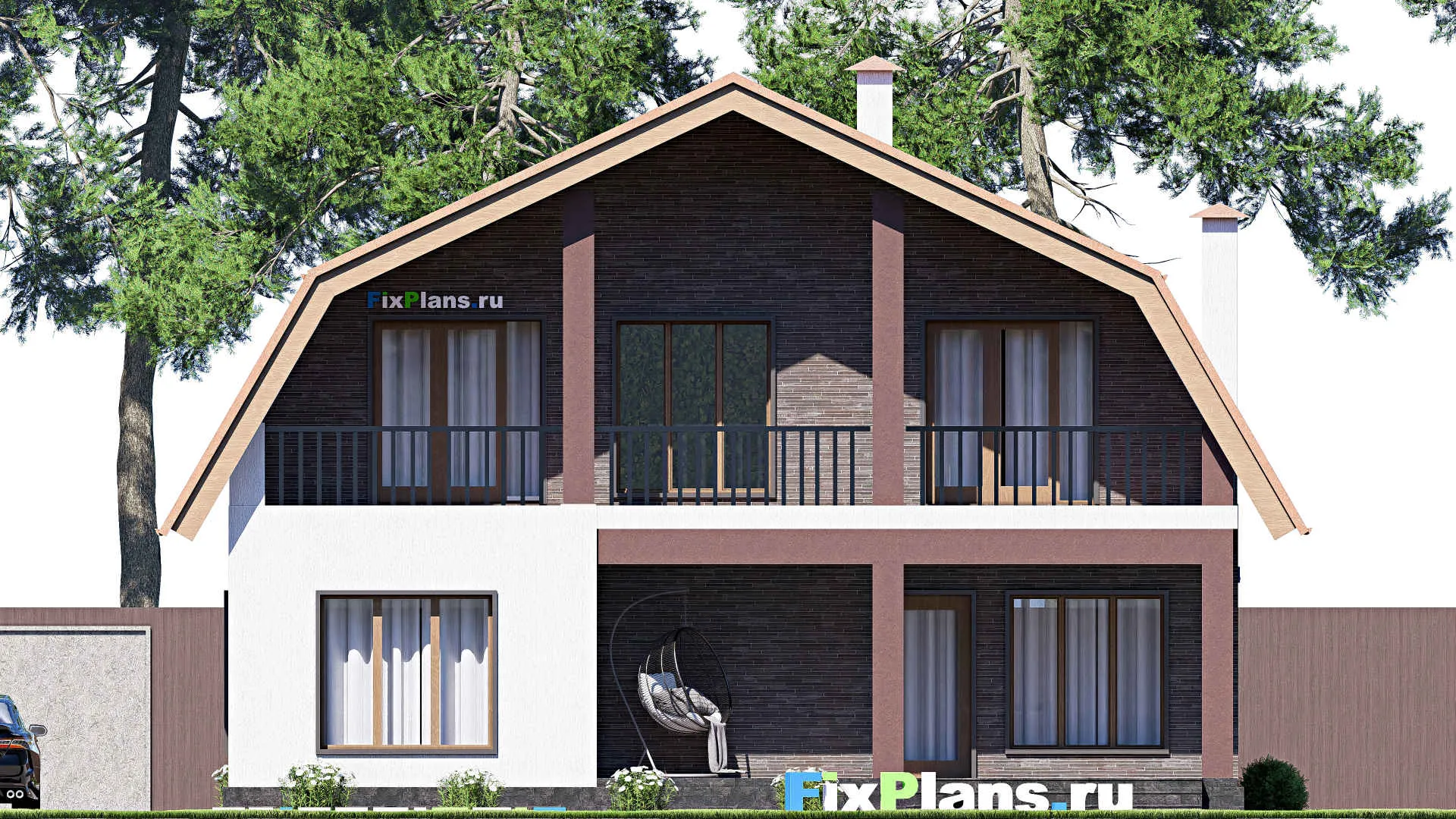 F-20249 - Проект дома с мансардой 12 на 17, площадью 290 м² с террасой, балконом, цокольным этажом и 6 спальнями