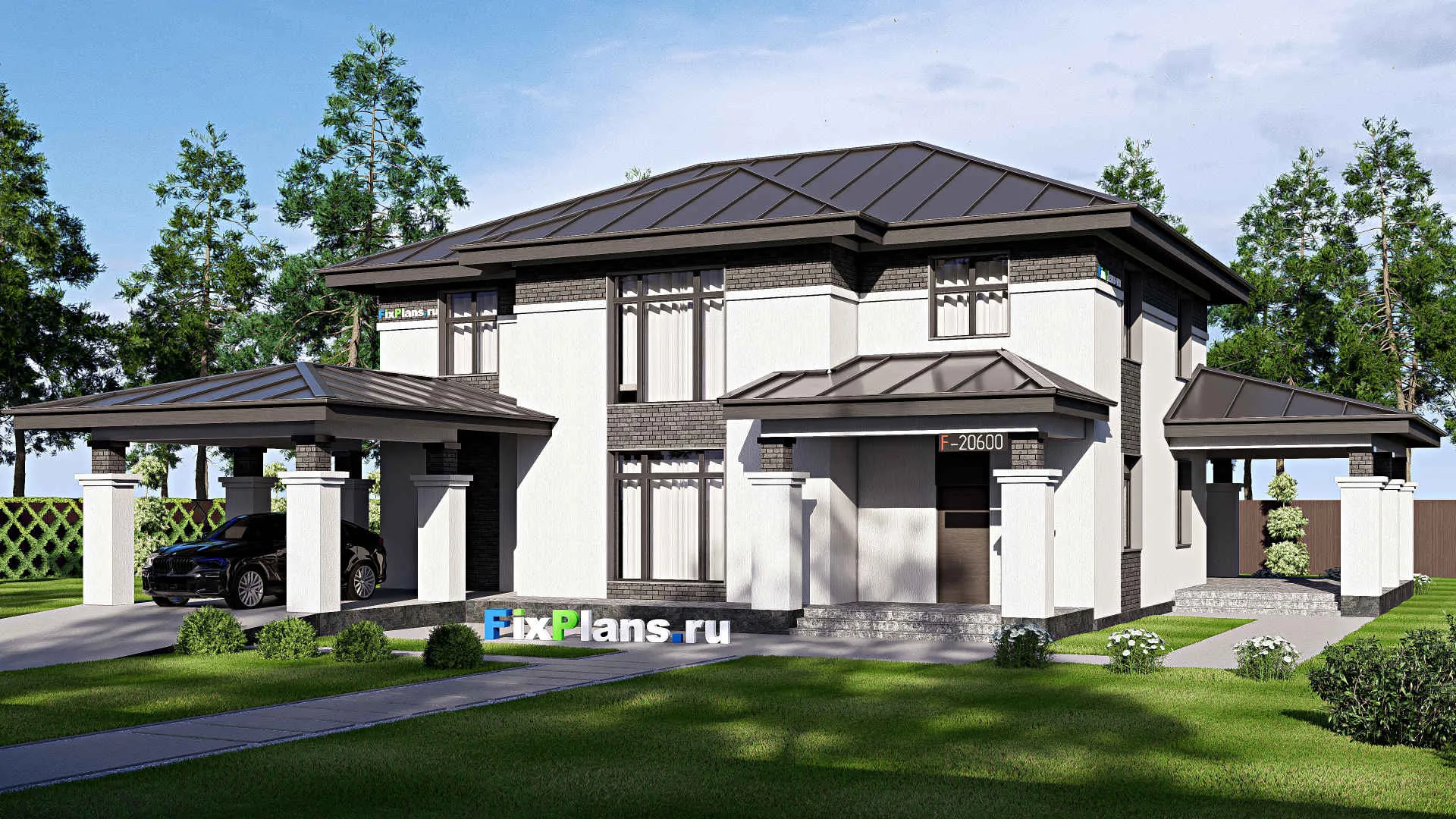 F-20600 - Проект двухэтажного дома 21 на 22, площадью 350 м² с террасой и 4 спальнями