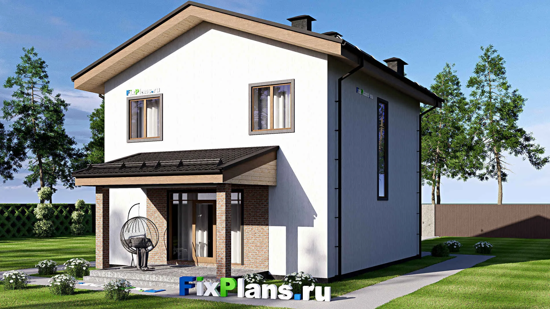 F-17036 - Проект двухэтажного дома 10 на 14, площадью 150 м² с террасой и 4 спальнями