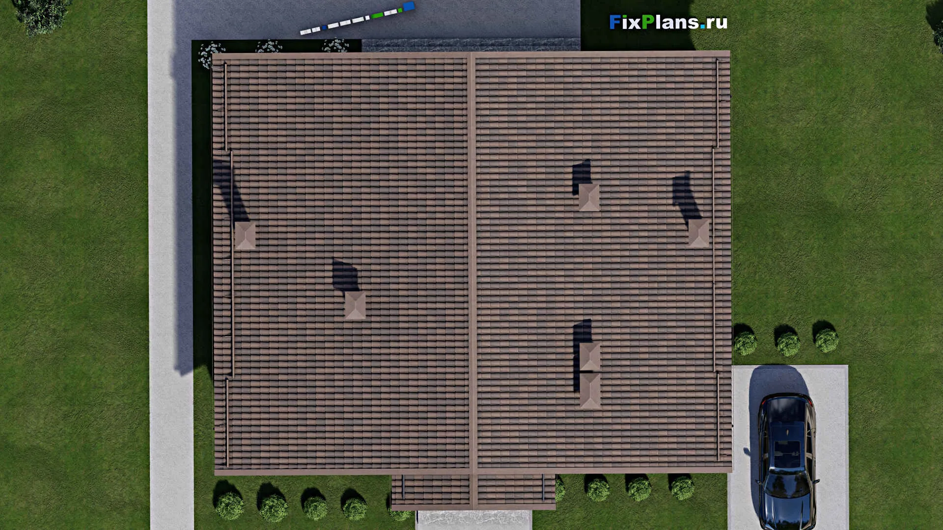 F-12383 - Проект одноэтажного дома 14 на 16, площадью 320 м² с террасой, цокольным этажом и 4 спальнями