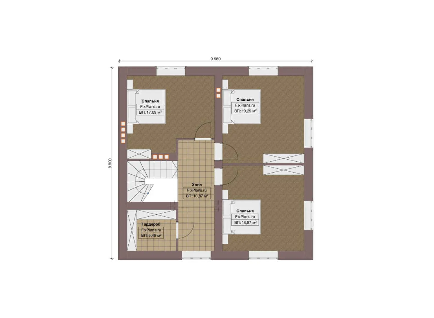 F-13436 - Планы двухэтажного дома 14 на 15, площадью 210 м² с террасой, баней, гаражом на 1 машину и 3 спальнями