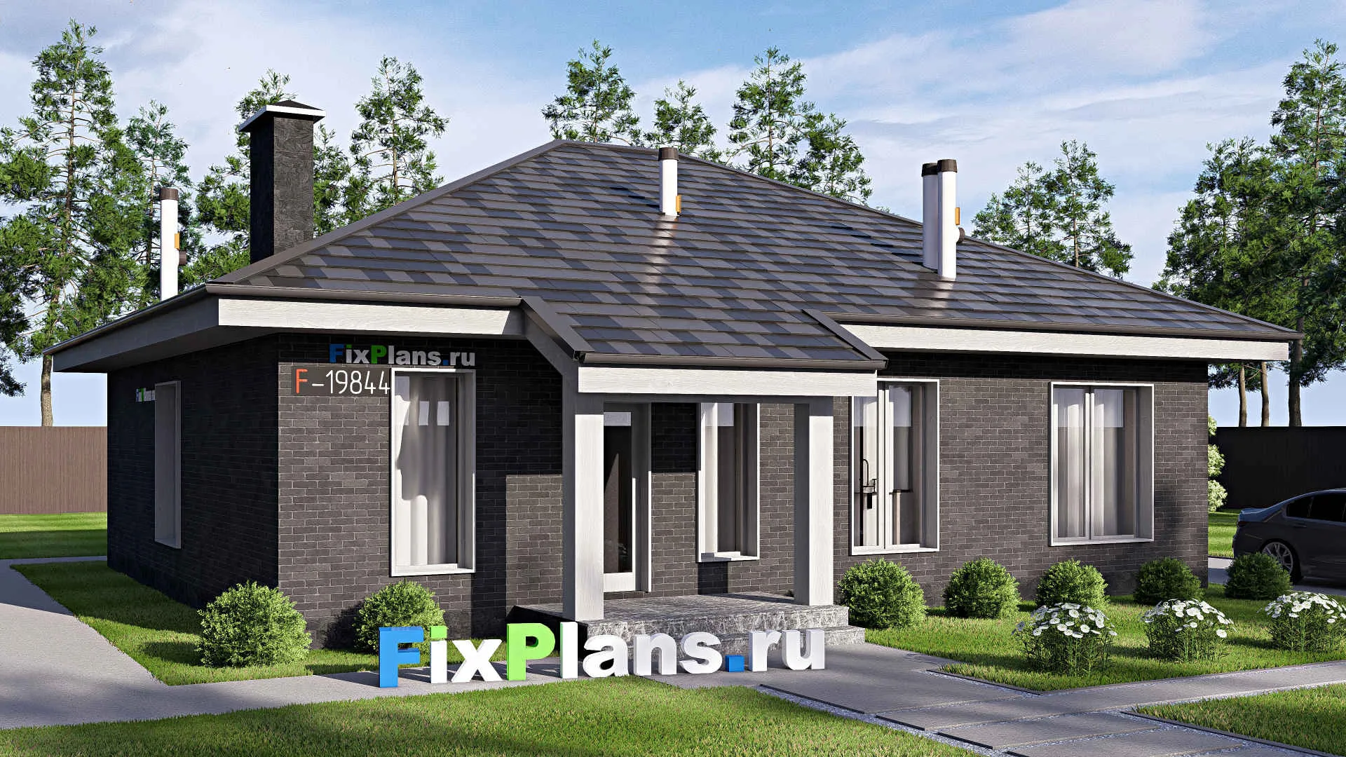 F-19844 - Проект одноэтажного дома 13 на 13, площадью 120 м² с 3 спальнями