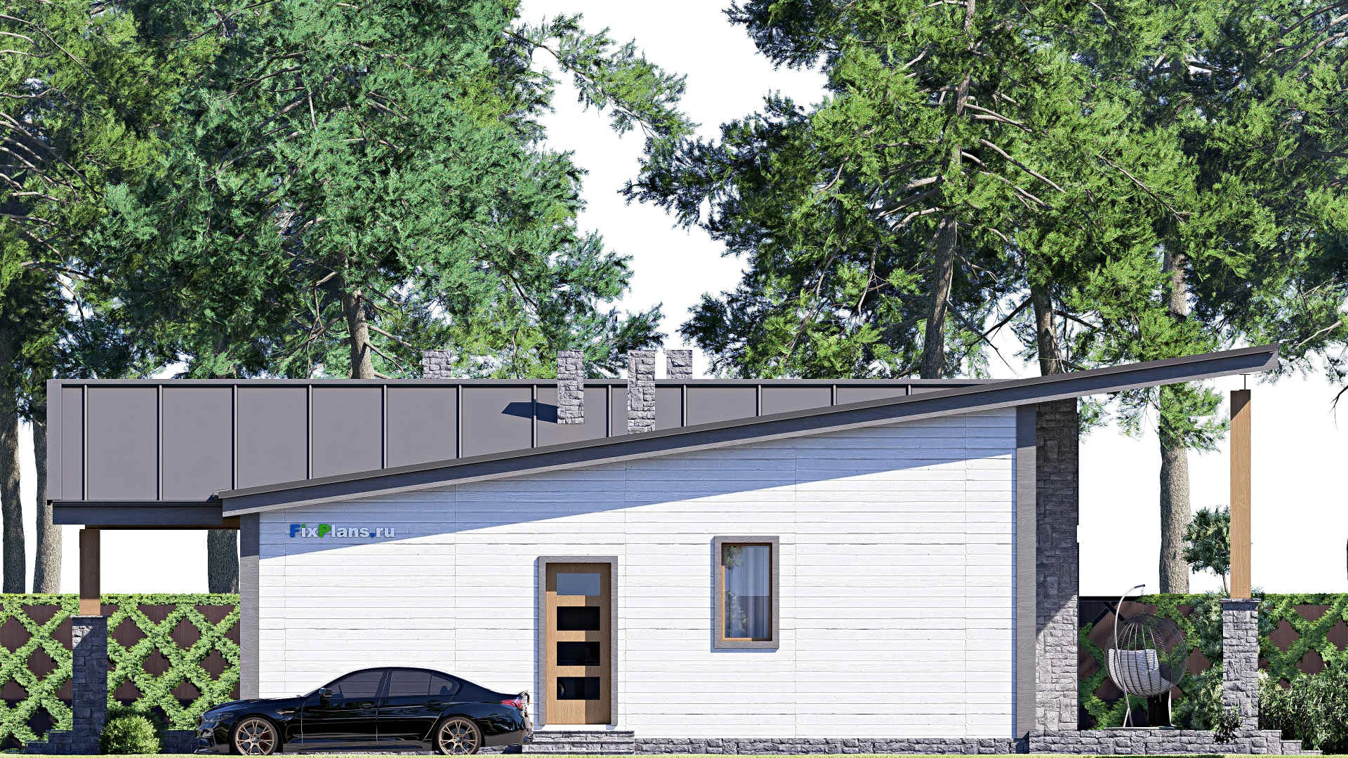 F-17180 - Проект одноэтажного дома 16 на 18, площадью 230 м² с террасой и 3 спальнями