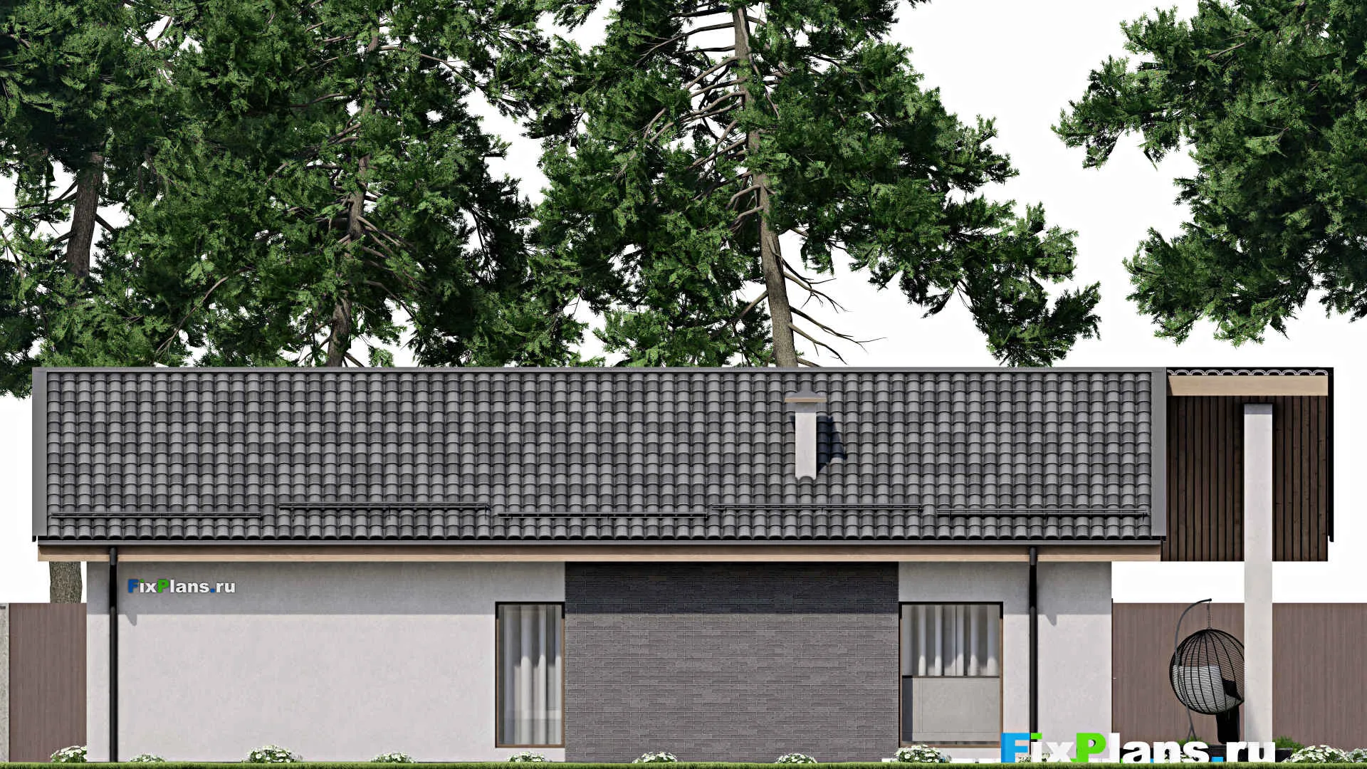 F-6722 - Проект одноэтажного дома 9 на 17, площадью 120 м² с террасой и 3 спальнями