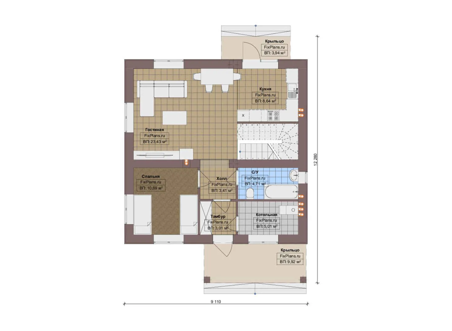 F-20051 - Планы дома с мансардой 10 на 13, площадью 130 м² с 4 спальнями