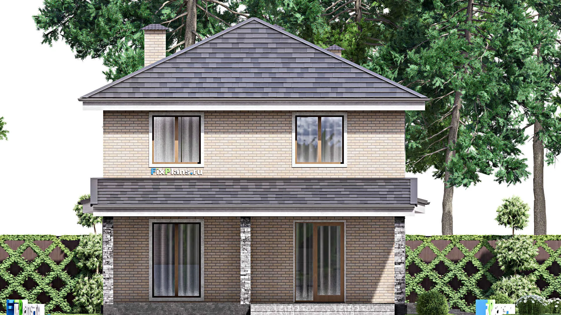 F-13364 - Проект двухэтажного дома 9 на 18, площадью 180 м² с террасой, гаражом на 2 машины и 3 спальнями