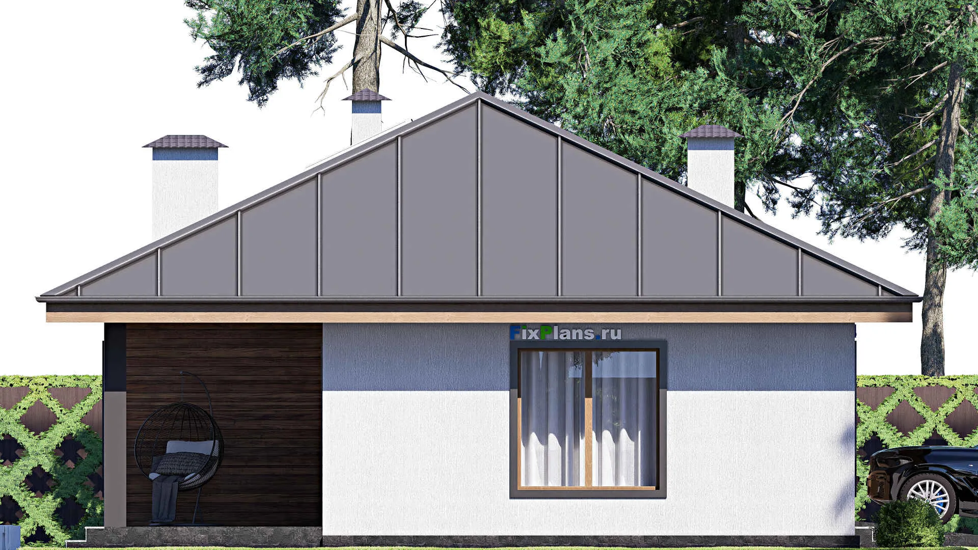 F-17909 - Проект одноэтажного дома 11 на 19, площадью 160 м² с террасой, гаражом на 2 машины и 3 спальнями