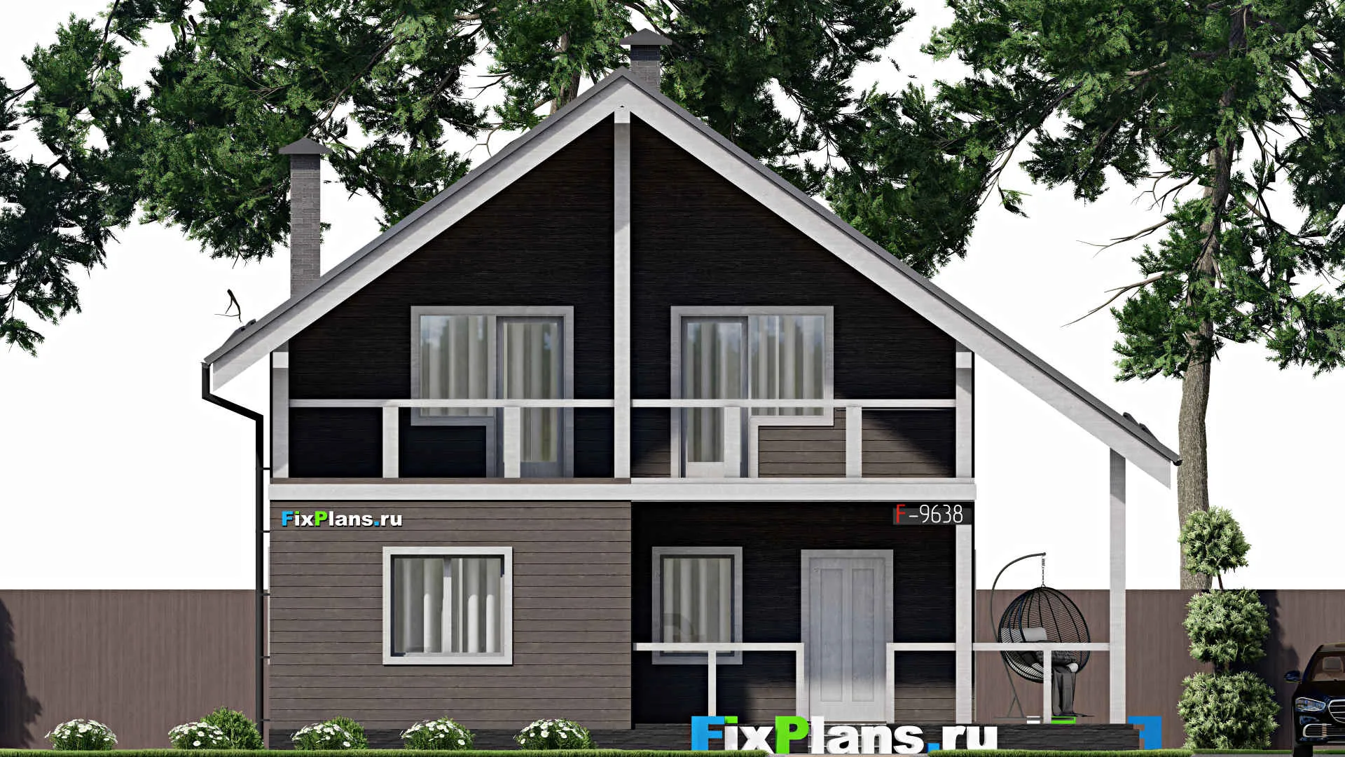 F-9638 - Проект дома с мансардой 11 на 12, площадью 210 м² с террасой, балконом и 6 спальнями