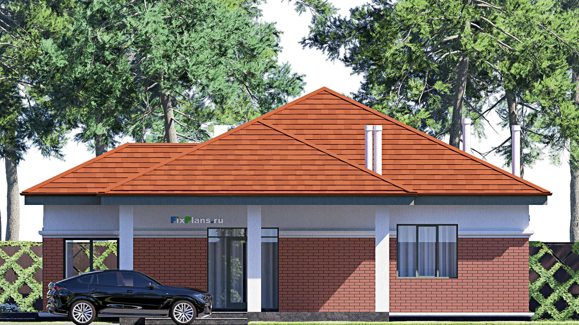 F-18314 - Проект одноэтажного дома 16 на 17, площадью 160 м² с террасой и 2 спальнями