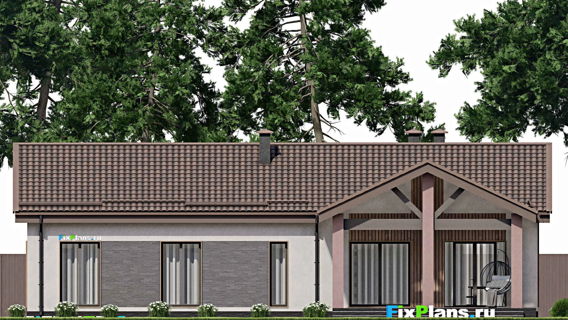 F-7982 - Проект одноэтажного дома 10 на 19, площадью 170 м² с террасой и 3 спальнями