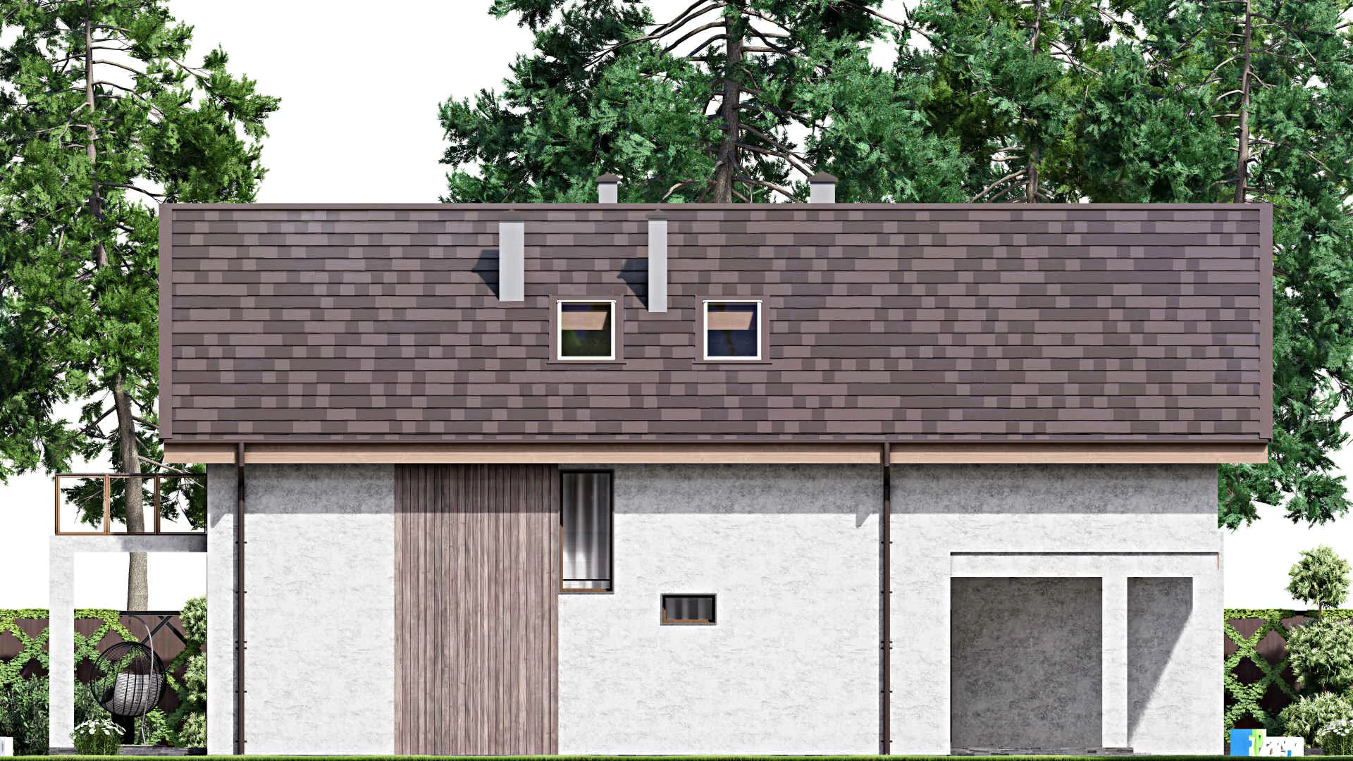 F-14309 - Проект дома с мансардой 11 на 19, площадью 280 м² с террасой, балконом, гаражом на 1 машину и 4 спальнями