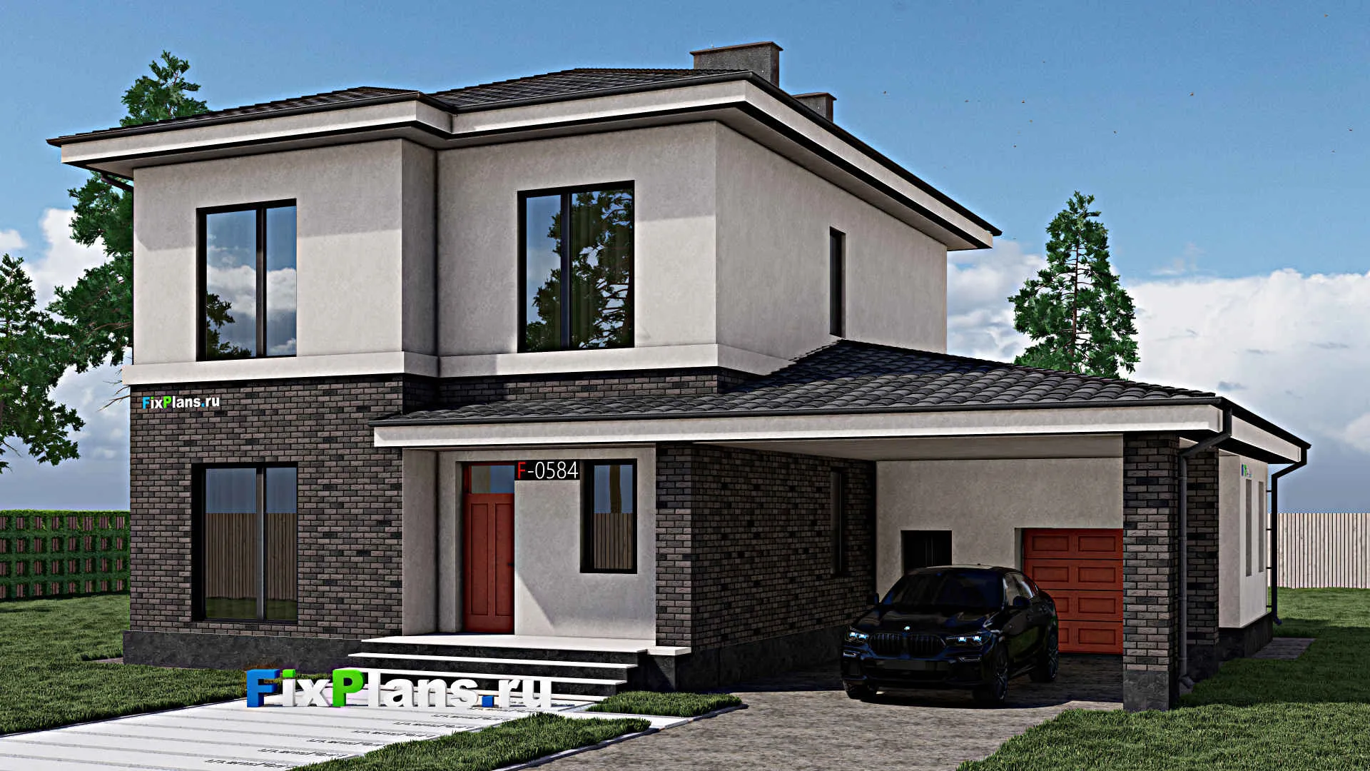 F-0584 - Проект двухэтажного дома 13 на 17, площадью 230 м² с террасой и 5 спальнями