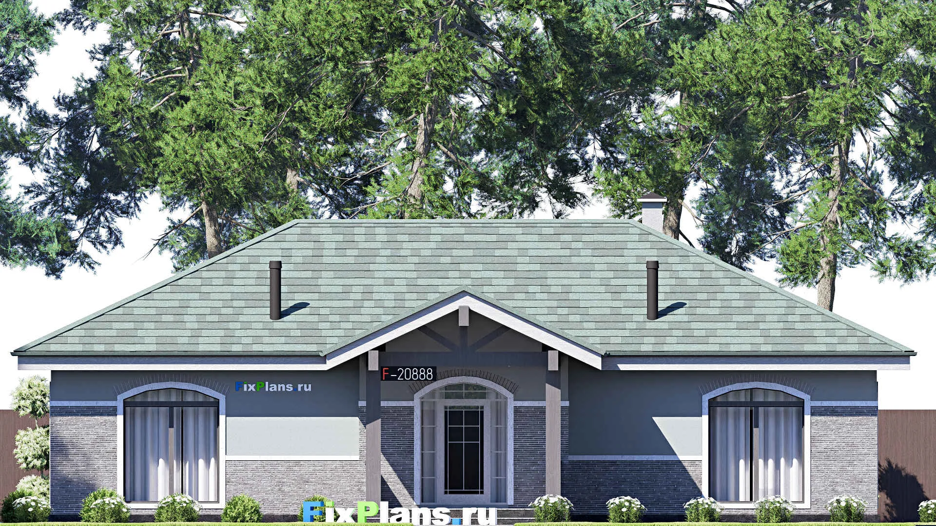 F-20888 - Проект одноэтажного дома 17 на 19, площадью 180 м² с террасой, баней и 3 спальнями