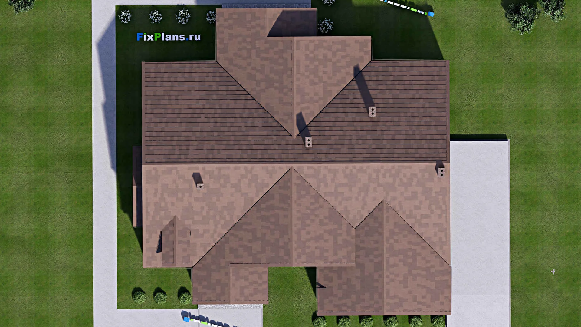 F-16928 - Проект дома с мансардой 19 на 20, площадью 340 м² с террасой, гаражом на 2 машины и 5 спальнями