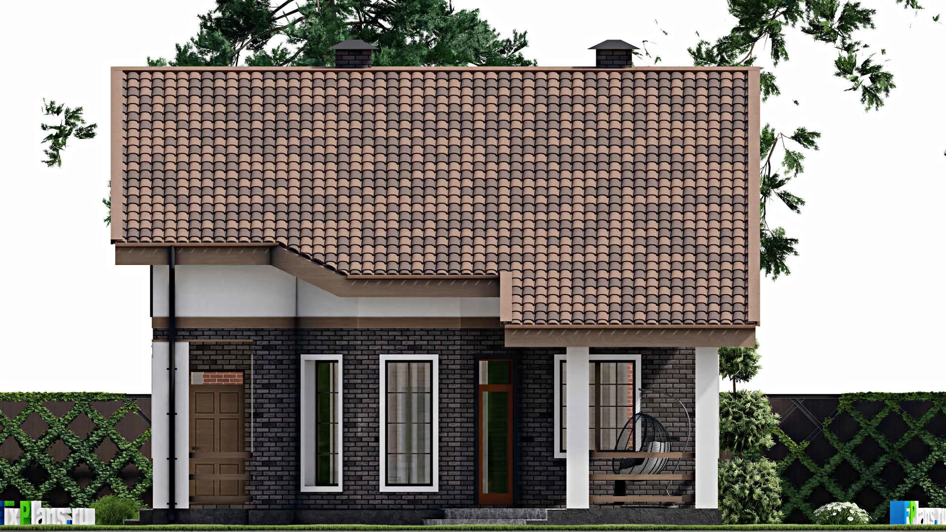 F-10196 - Проект дома с мансардой 11 на 15, площадью 180 м² с террасой и 4 спальнями