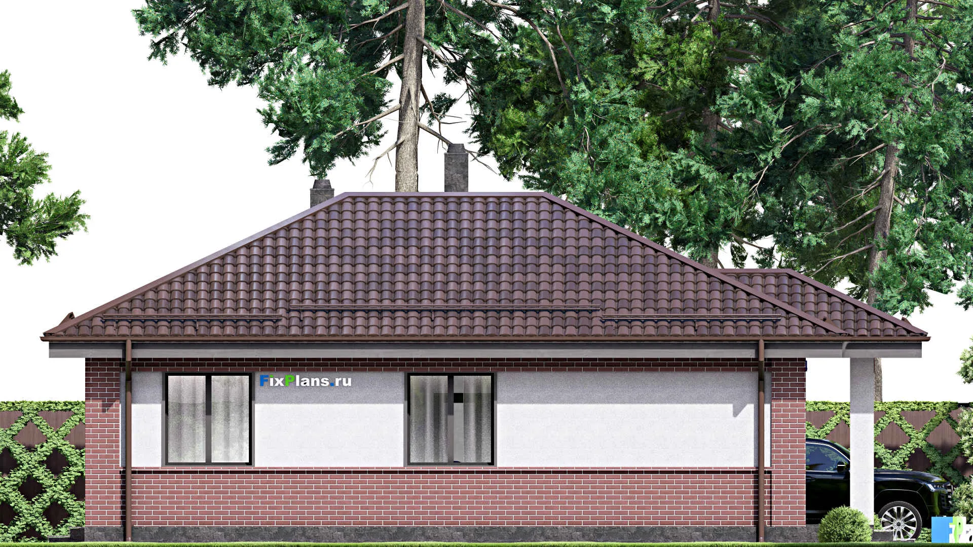 F-16874 - Проект одноэтажного дома 9 на 12, площадью 80 м² с 3 спальнями