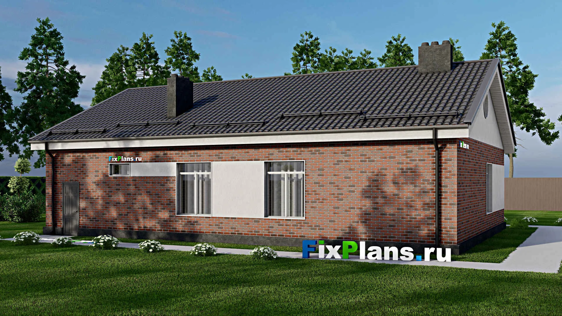 F-0998 - Проект одноэтажного дома 12 на 17, площадью 140 м² с гаражом на 1 машину и 3 спальнями