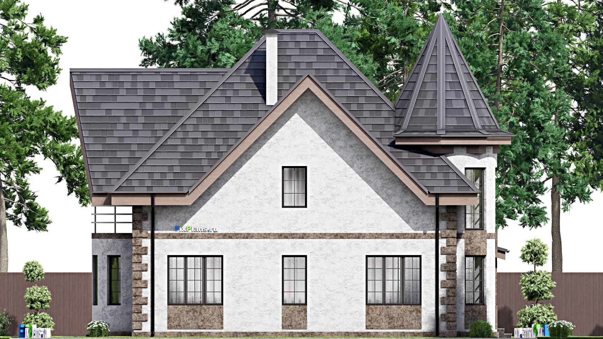 F-13553 - Проект дома с мансардой 12 на 15, площадью 200 м² с балконом и 4 спальнями