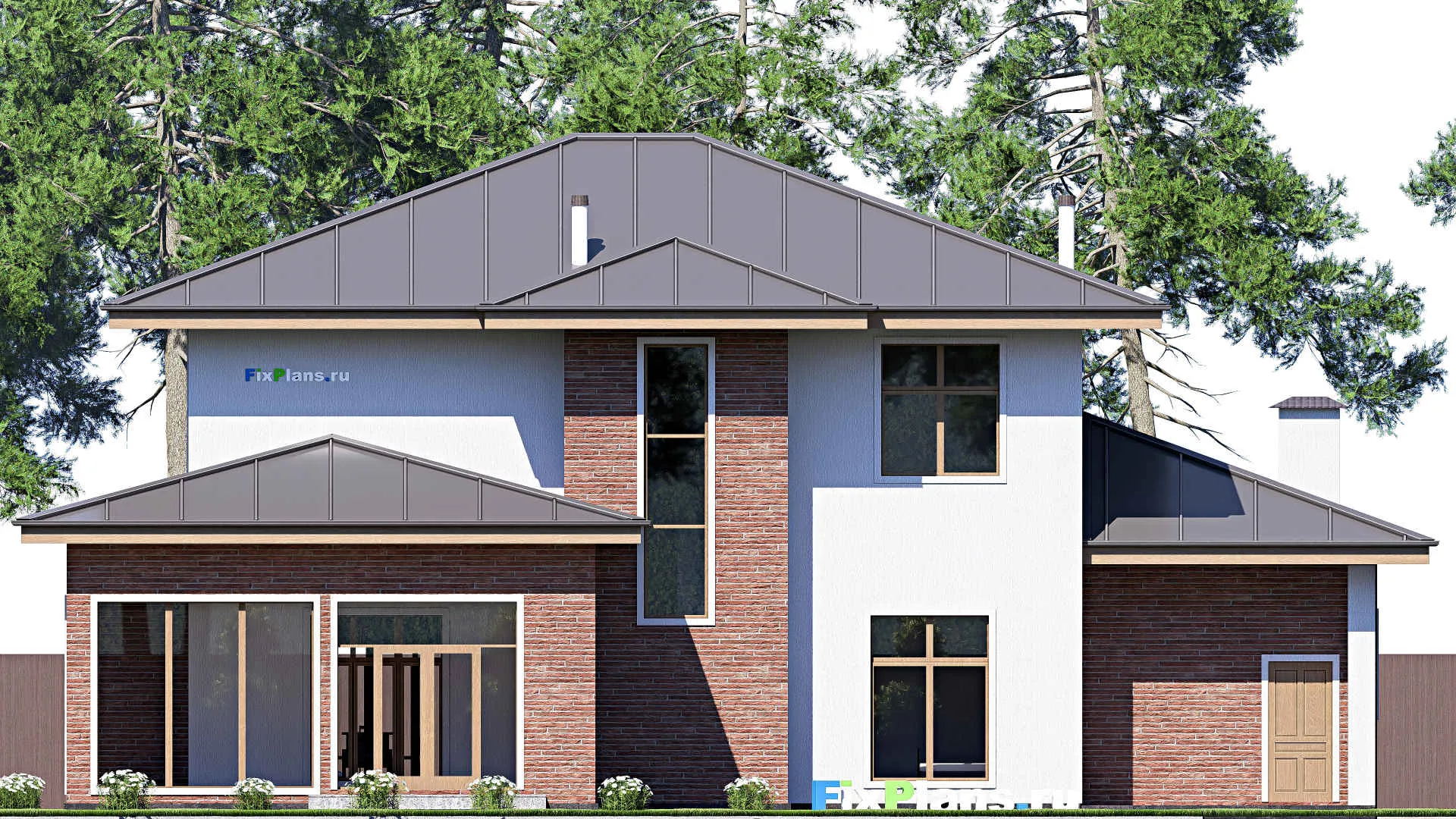 F-18215 - Проект двухэтажного дома 19 на 20, площадью 360 м² с террасой, балконом, гаражом на 1 машину и 5 спальнями