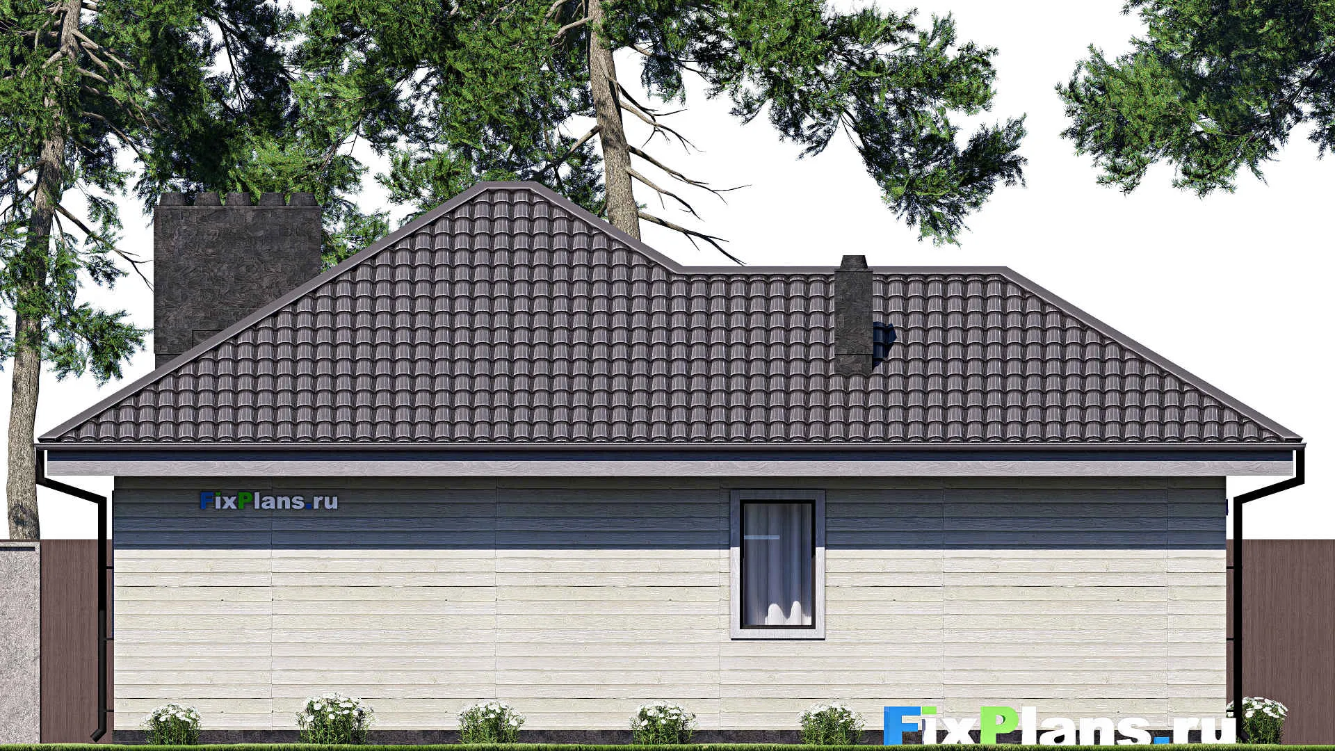 F-17513 - Проект одноэтажного дома 10 на 13, площадью 90 м² с террасой и 1 спальнями