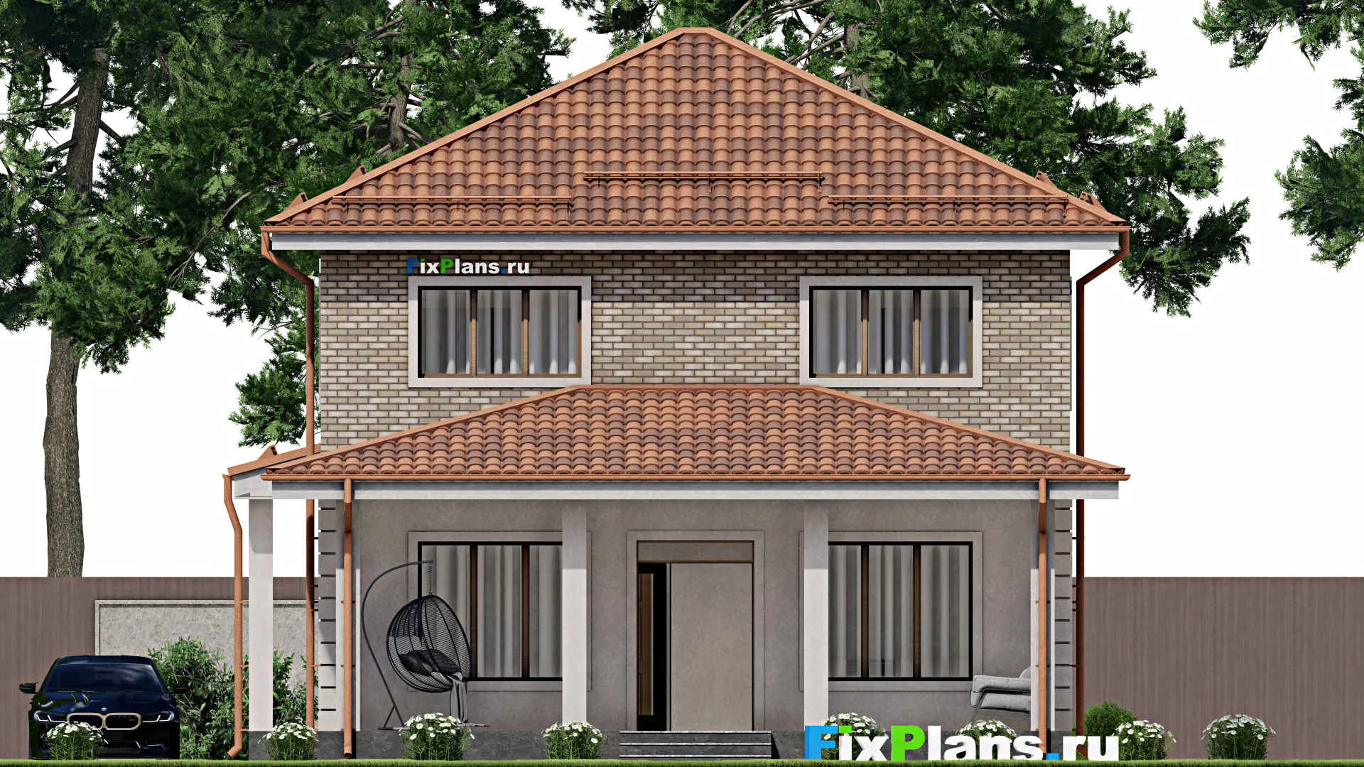 F-7658 - Проект двухэтажного дома 10 на 16, площадью 160 м² с террасой и 4 спальнями