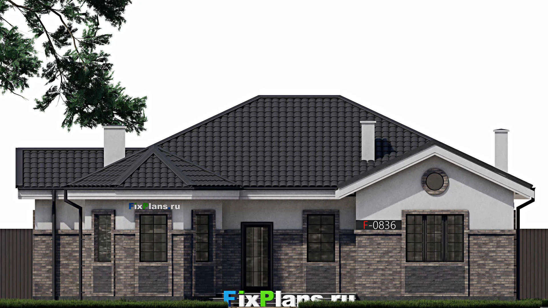 F-0836 - Проект одноэтажного дома 14 на 15, площадью 130 м² с террасой и 3 спальнями