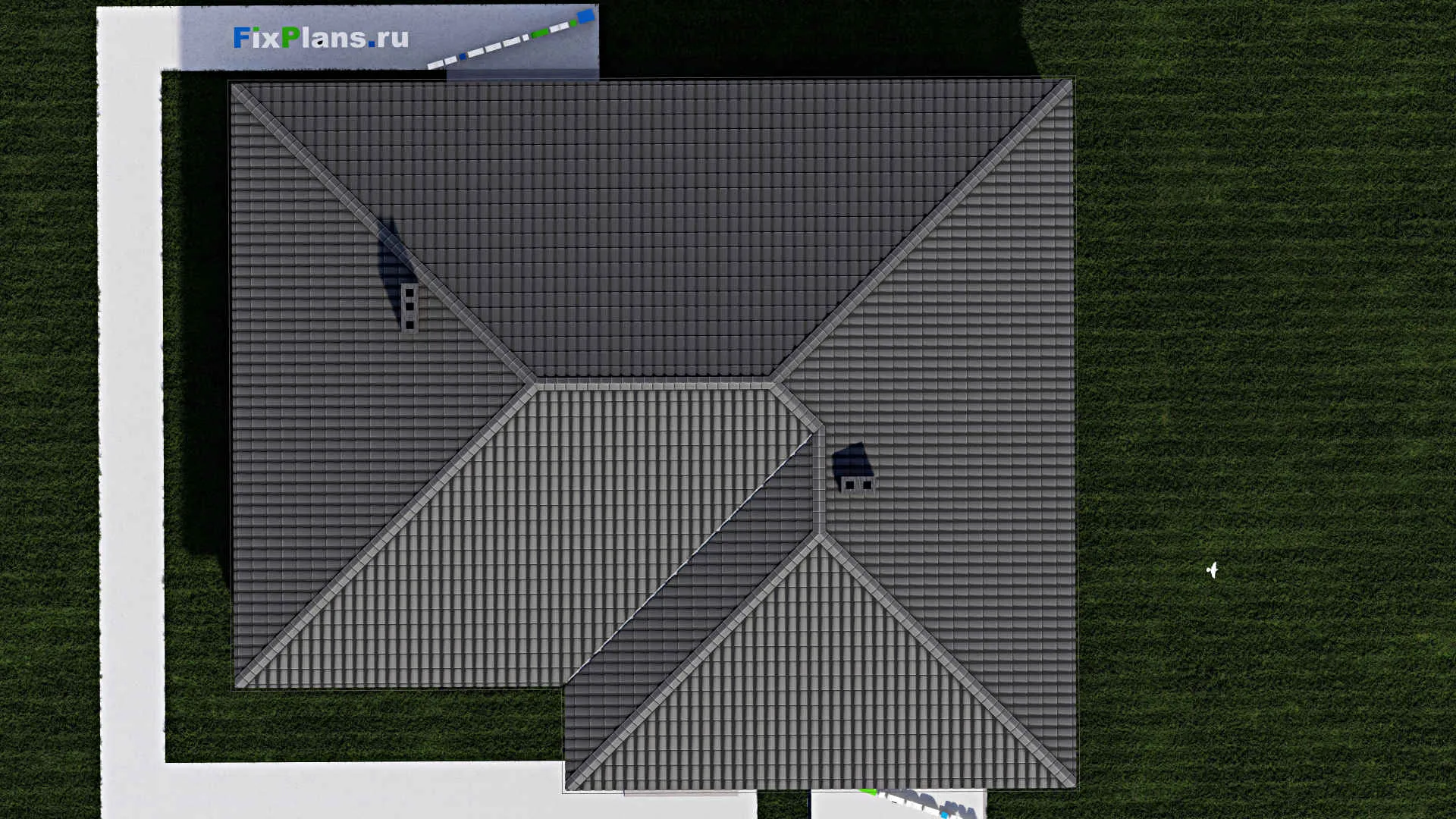 F-0296 - Проект одноэтажного дома 16 на 19, площадью 220 м² с террасой, гаражом на 2 машины и 2 спальнями