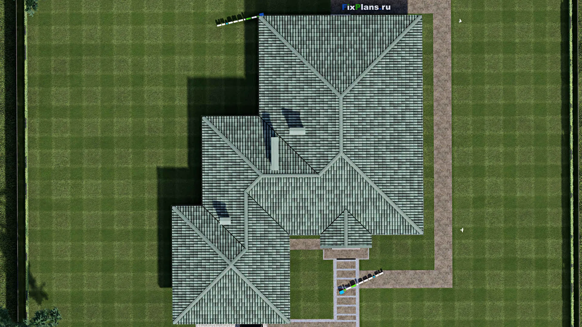 F-0962 - Проект одноэтажного дома 20 на 24, площадью 250 м² с террасой, гаражом на 2 машины и 3 спальнями