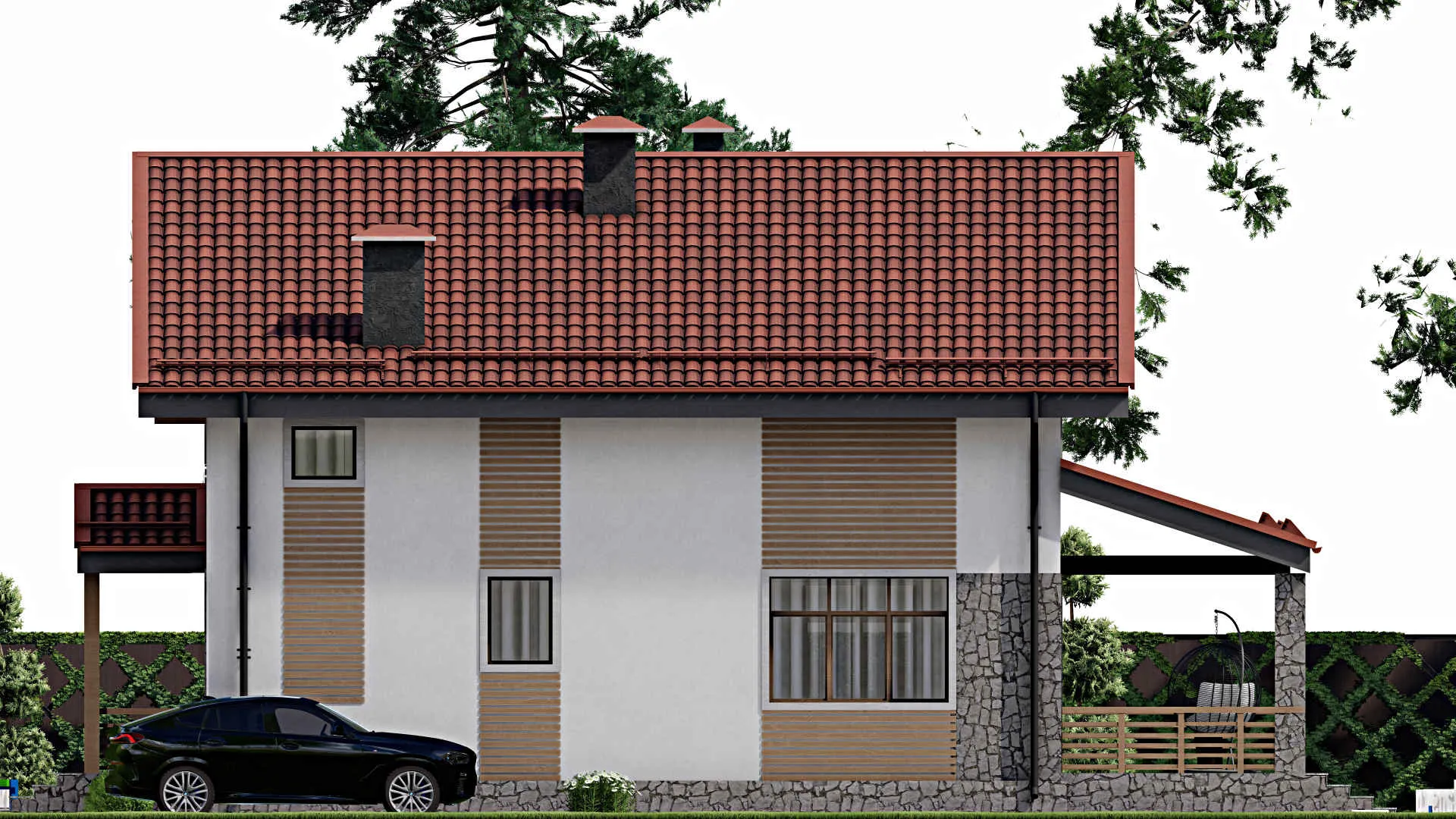 F-6425 - Проект дома с мансардой 11 на 16, площадью 220 м² с террасой и 5 спальнями