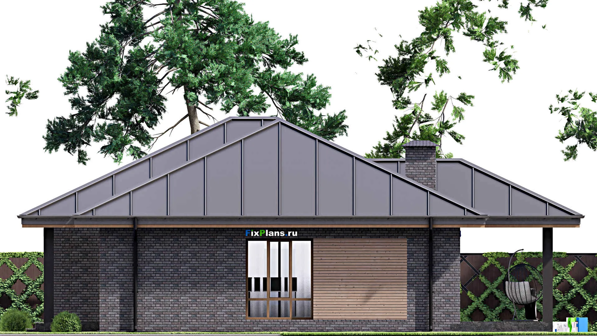 F-14579 - План одноэтажного дома 16 на 16, площадью 160 м² с террасой и 3 спальнями