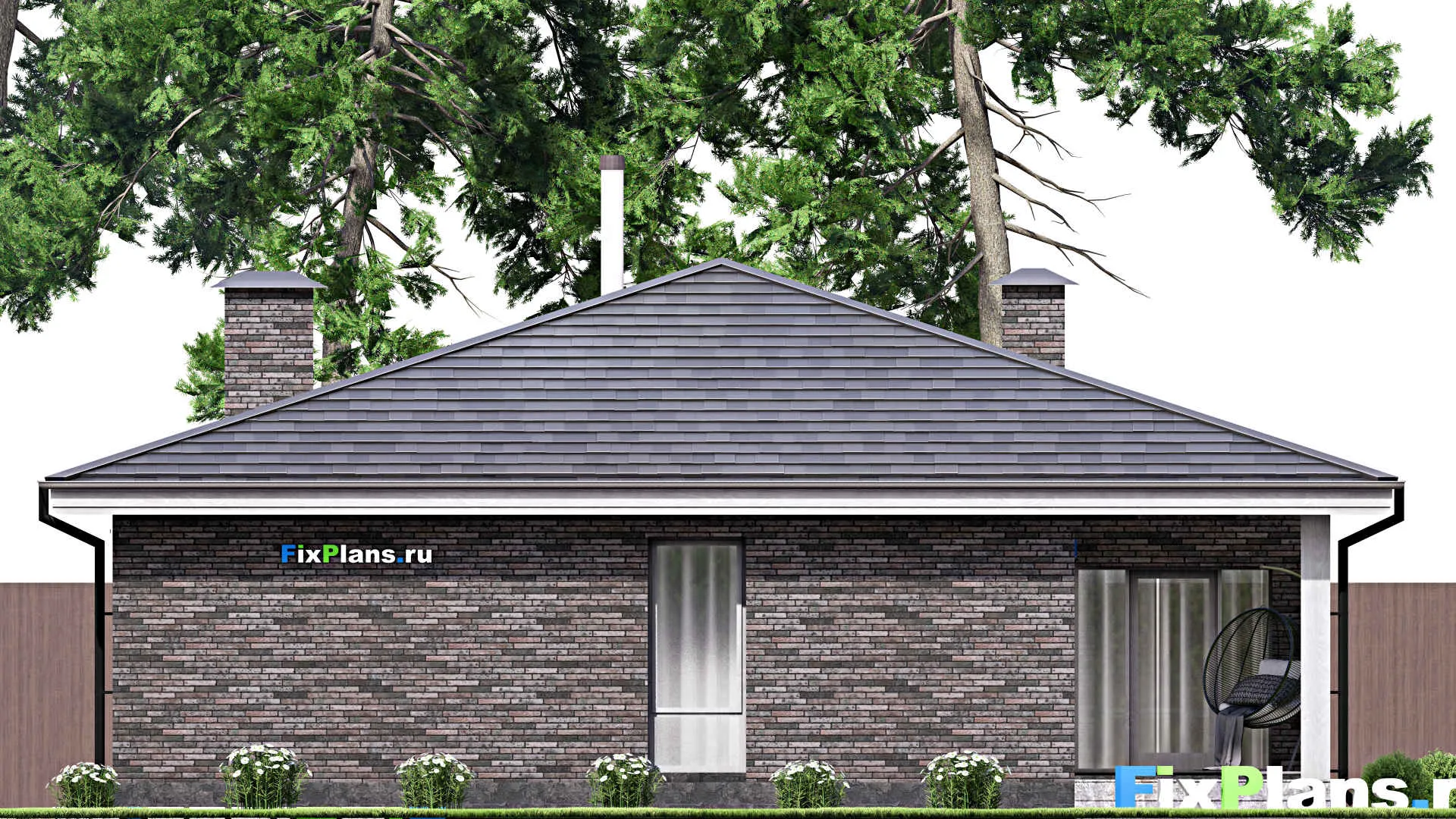 F-14714 - Проект одноэтажного дома 13 на 17, площадью 160 м² с террасой, гаражом на 2 машины и 3 спальнями